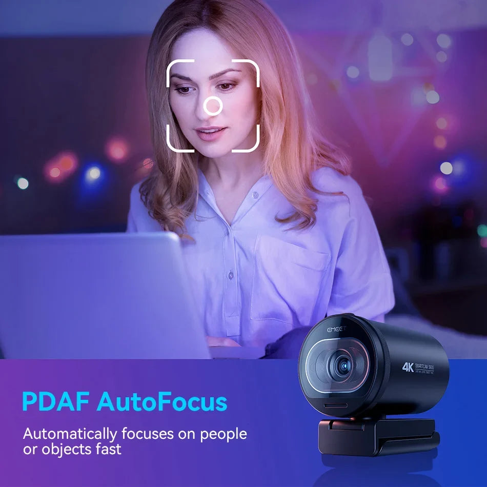EMEET S600 4K Webcam – 60FPS Streaming Camera with Autofocus & Dual Mics