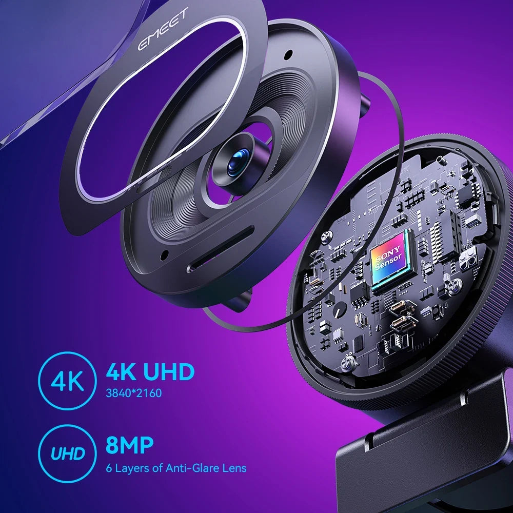 EMEET S600 4K Webcam – 60FPS Streaming Camera with Autofocus & Dual Mics