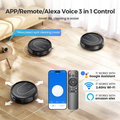 INSE Robot Vacuum Cleaner 3-in-1 Sweep Mop Vacuum Cleaner 5000Pa Strong Suction with Auto-Return Charging Support Alexa/WiFi/App